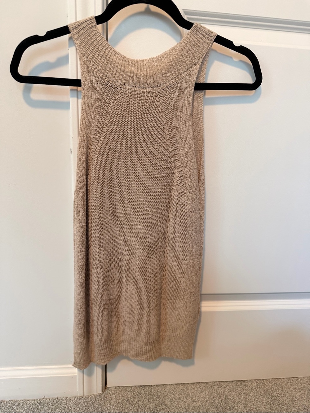 Beige Taupe Sleeveless Knit Sweater Tank Tunic Side Slit